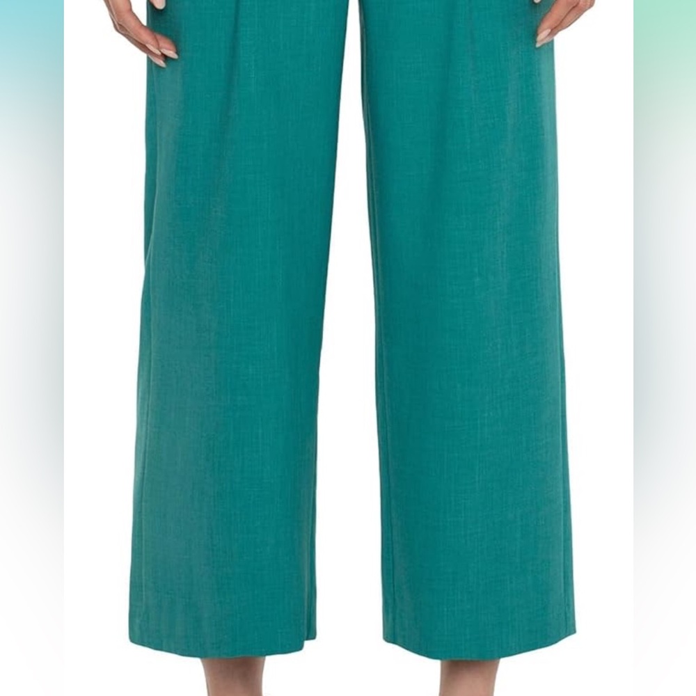 Liverpool Teal Wide-Leg Cropped Pants